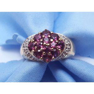 Unique 14K Two Tone Multi Color Gold Designer Round Cut Amethyst & Diamond Ring